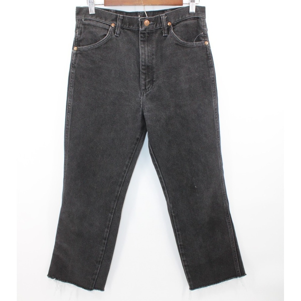 Wrangler 938BLK Men's Cowboy Cut Stretch Slim Fit Jeans 31x26 Black Raw Hem‎